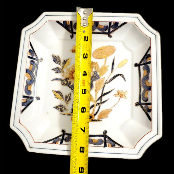 Andrea by Sadek Asian Floral Japan Decorative 8" Square Plates Blue Orange - Picture 3 of 5